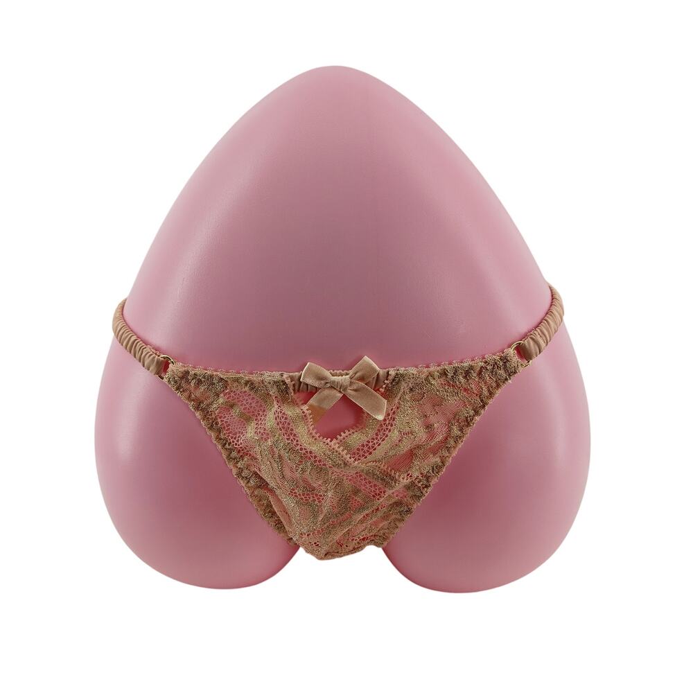 L'Agent by Agent Provocateur Siena Blush Lace Metallic Gold G String Panty Small